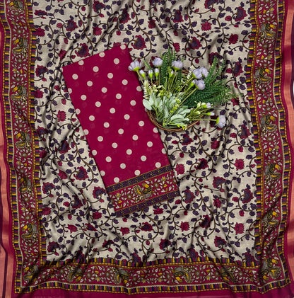 687B Mahashwari Magenta Suit Fabric / CKC Maheshwari Suits