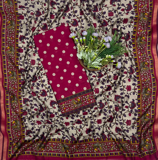 687B Maheshwari Magenta Suit Fabric / CKC Maheshwari Suits