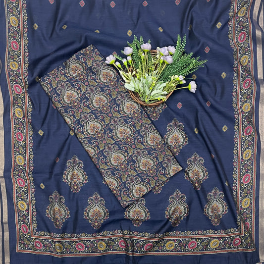 691B Maheshwari Navy Blue Suit Fabric / CKC Maheshwari Suits