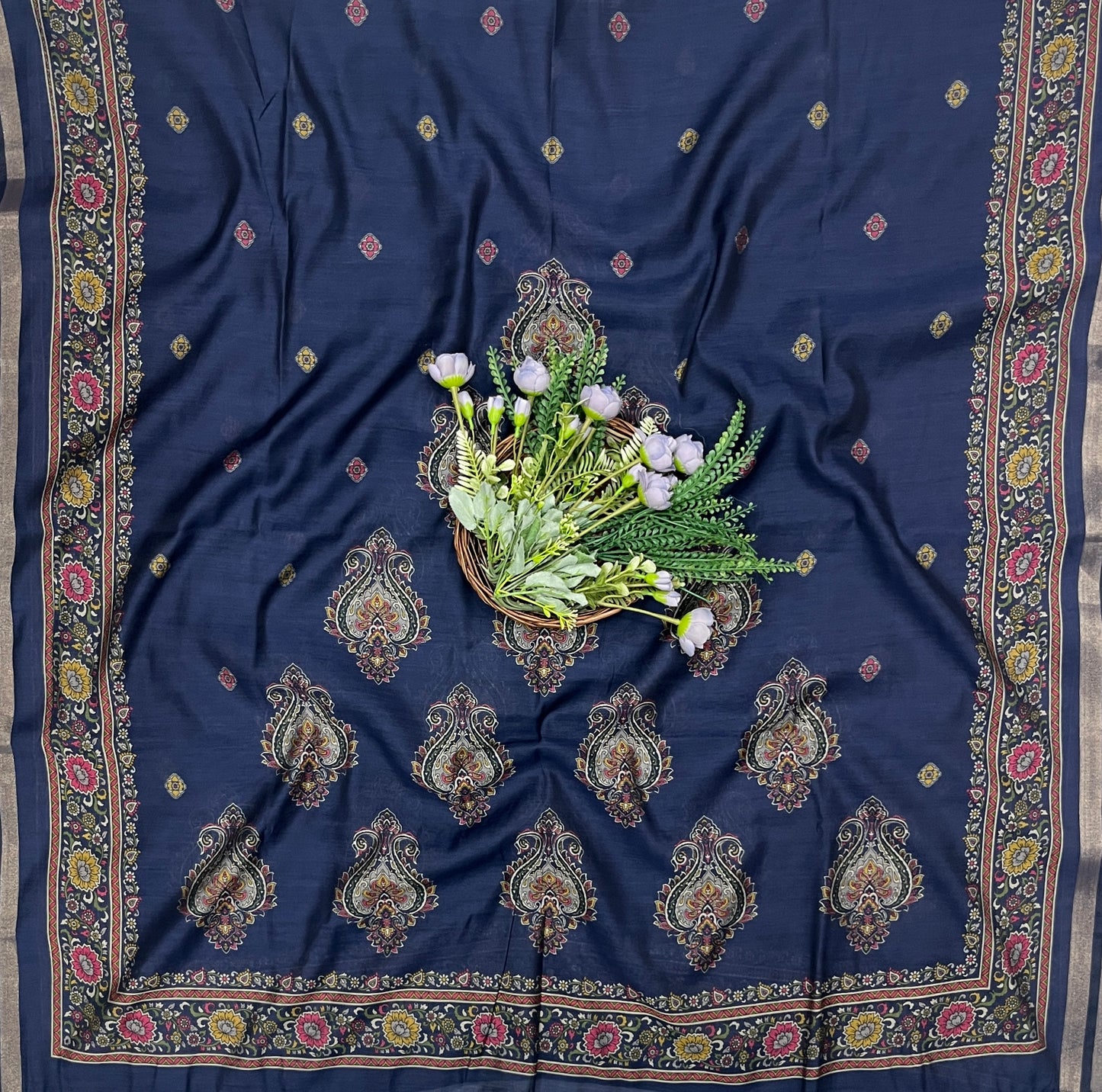 691B Mahashwari Navy Blue Suit Fabric / CKC Maheshwari Suits