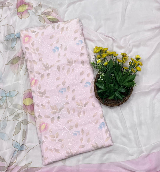 क्रेप गुलाबी सूट संग्रह / हाथ से पेंट किए गए सूट