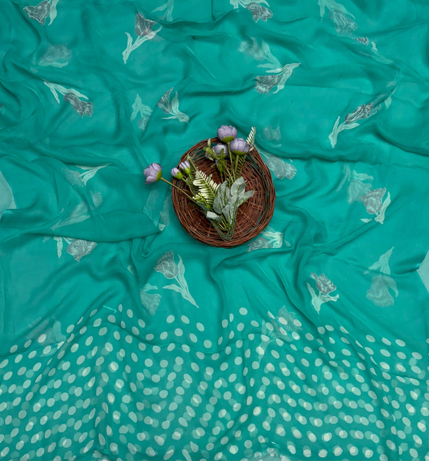 253A Georgette Polka Dot Sea Green Suit Fabric / Polka Story