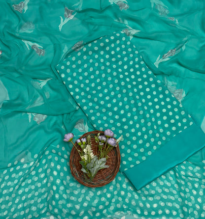 253A Georgette Polka Dot Sea Green Suit Fabric / Polka Story