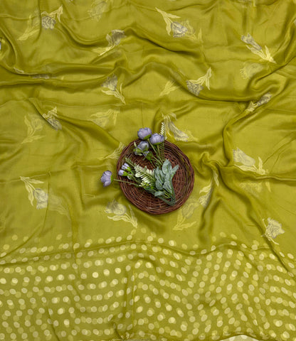 207C  Georgette Polka Dot Mehndi Green Suit Fabric / Polka Story