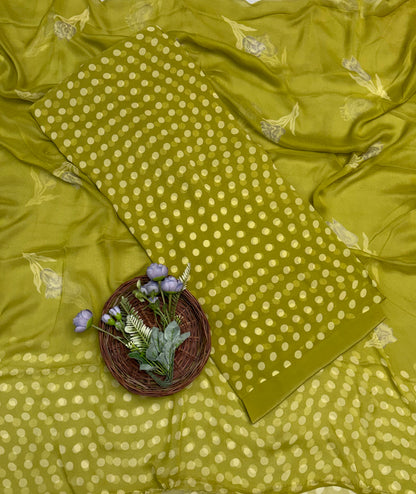 207C  Georgette Polka Dot Mehndi Green Suit Fabric / Polka Story