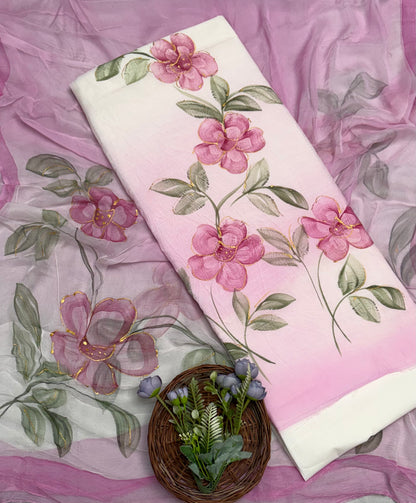 Mal Chanderi Pink Suit Fabric/ CKC Hand Painted Suits