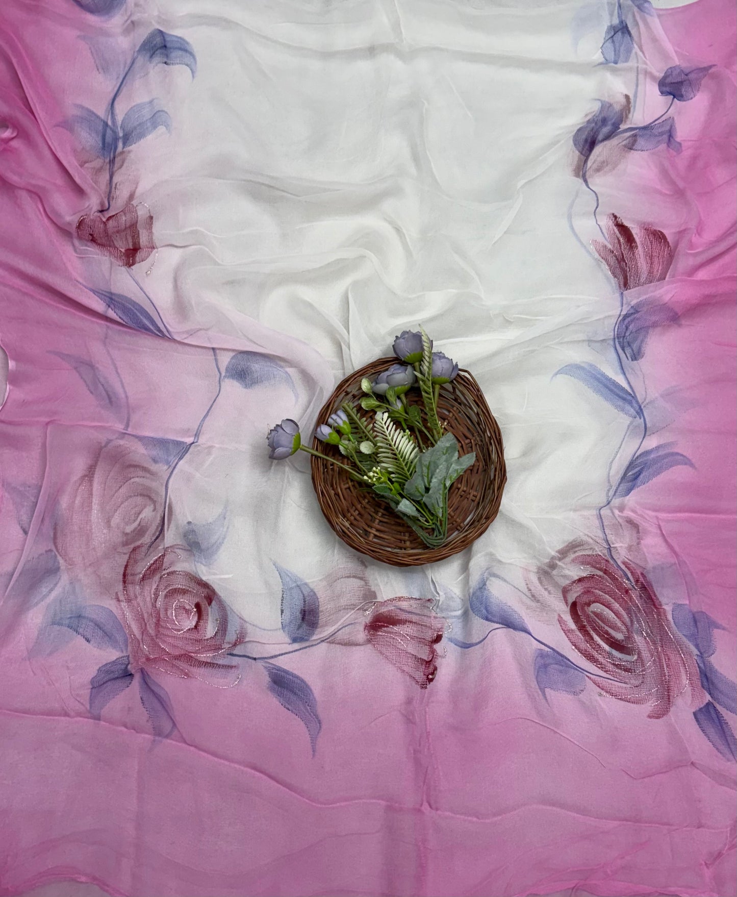 243A Mal Chanderi Pink Suit Fabric/ CKC Hand Painted Suits