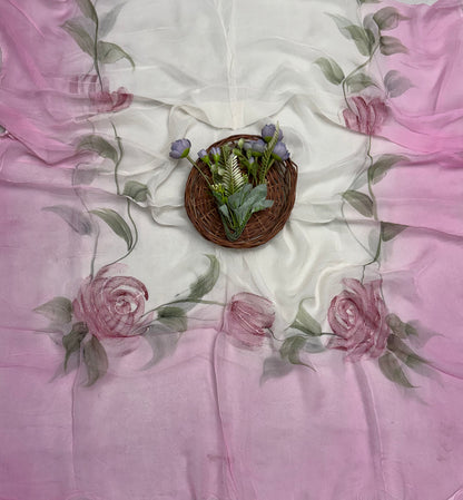 241A Mul Chanderi Pink Suit Fabric/ CKC Hand Painted Suits
