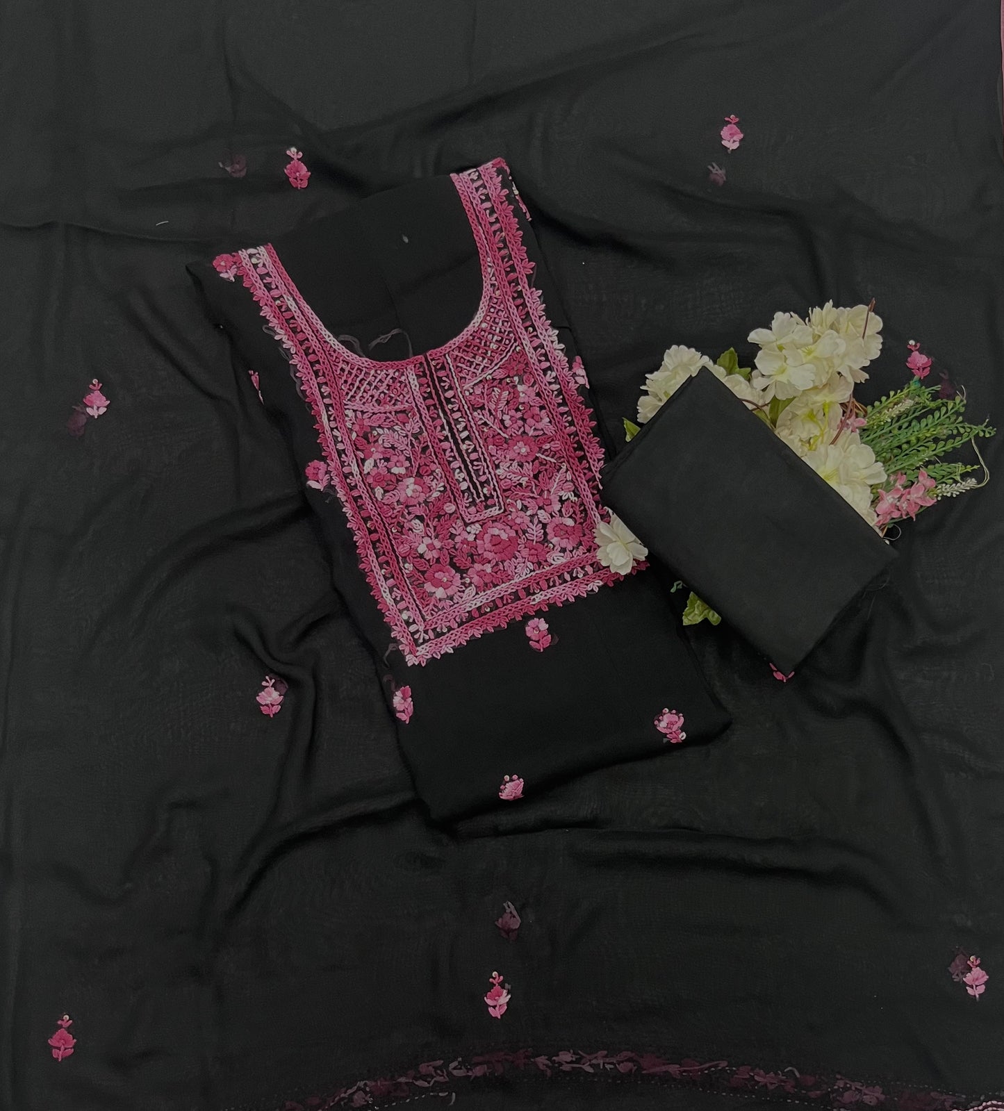 CKC 595  Georgette Black With Pink Suit Fabric / CKC Georgette Suits