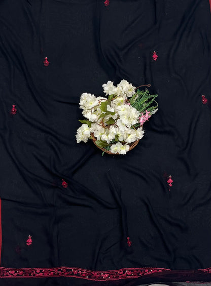 CKC 594 Georgette Black With Red Suit Fabric / CKC Georgette Suits