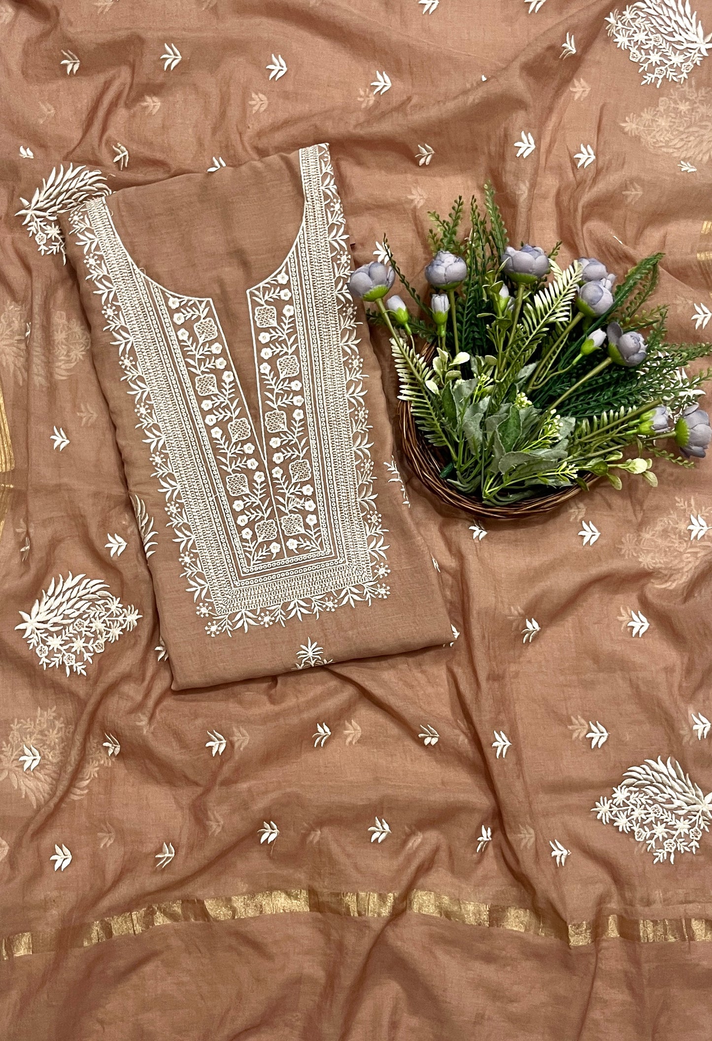 51B Mul Cotton Dusty Brown Color Suit Fabric / CKC Mul Cotton