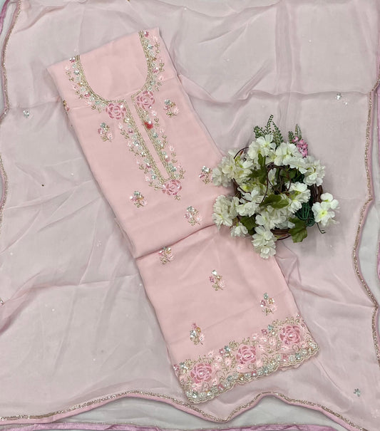 Ckc 467 Georgette Peach Suit Fabric/ CKC Partywear Collection