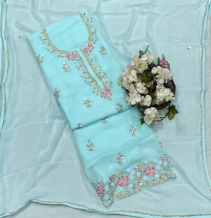 Ckc 466 Georgette  Sky Blue Suit Fabric/ CKC Partywear Collection