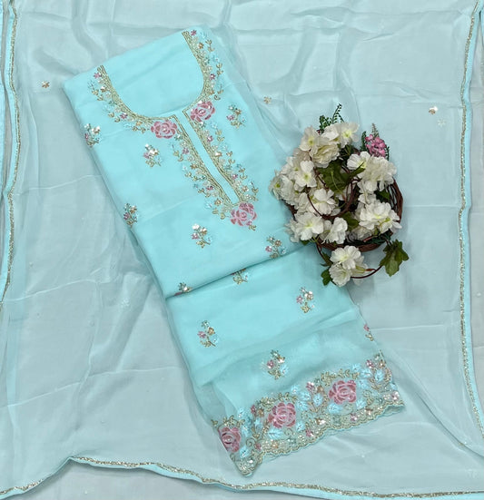 Ckc 466 Georgette  Sky Blue Suit Fabric/ CKC Partywear Collection