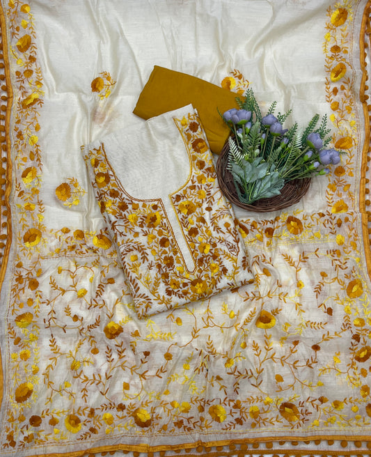 695B Mul Chanderi Yellow Suit Fabric/ CKC Mul Cotton