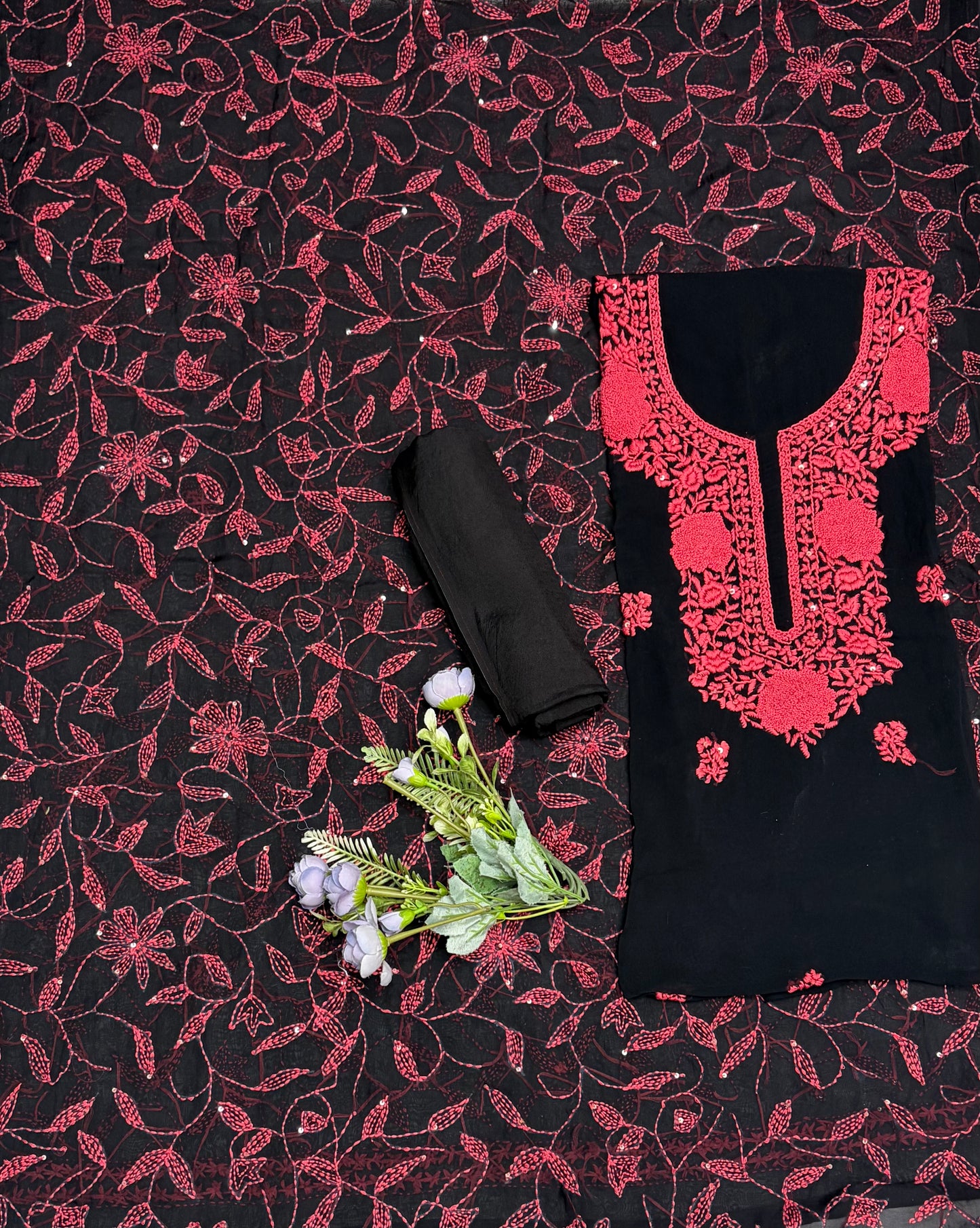 Georgette Black With Gajri Suit Fabric / CKC Georgette Suits