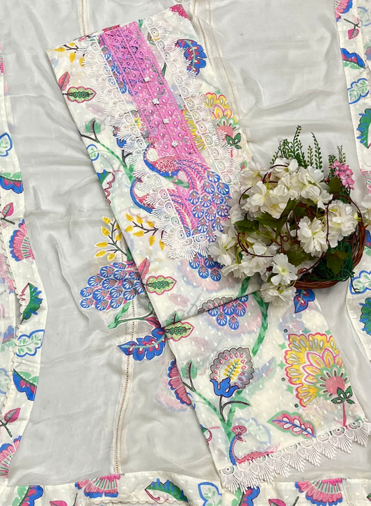 क्रेप गुलाबी सूट संग्रह / हाथ से पेंट किए गए सूट