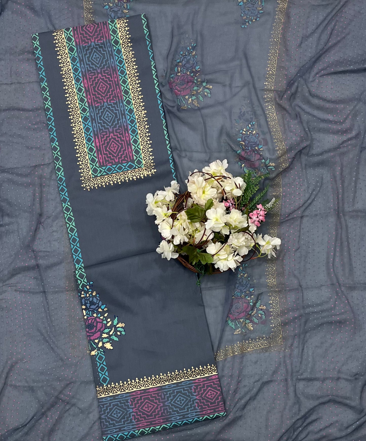 Ckc 463 Cotton Grey Suit Fabric / CKC Block Printing Suits
