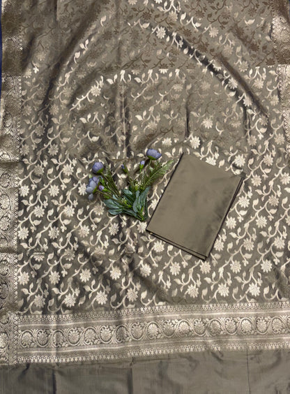 CKC 871 Banarasi Silk Mehndi Grey Suit Fabric / CKC Banarasi Edit