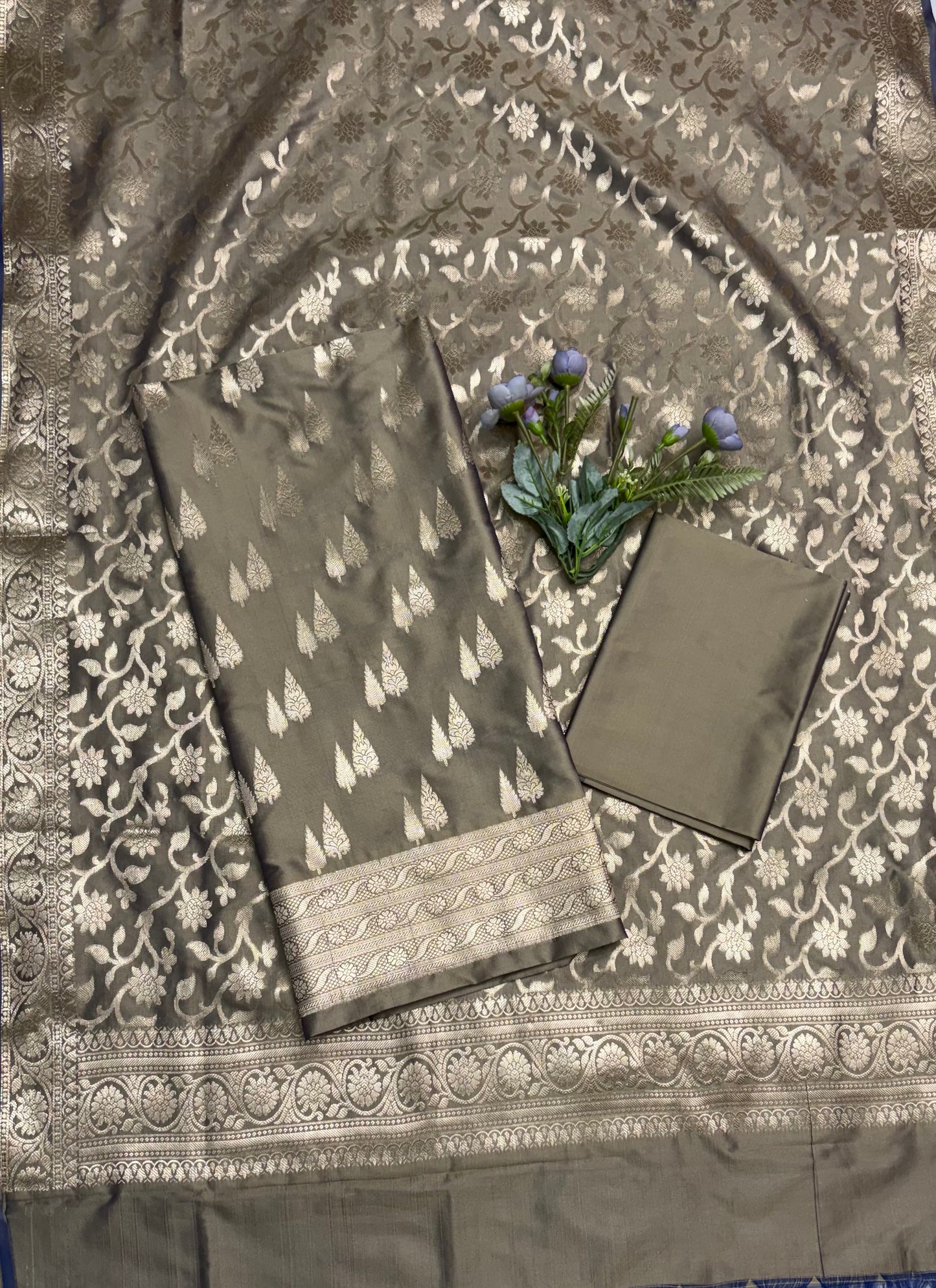 CKC 871 Banarasi Silk Mehndi Grey Suit Fabric / CKC Banarasi Edit