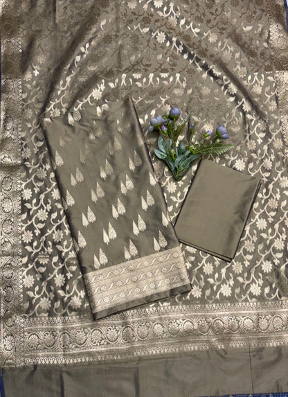 CKC 871 Banarasi Silk Mehndi Grey Suit Fabric / CKC Banarasi Edit