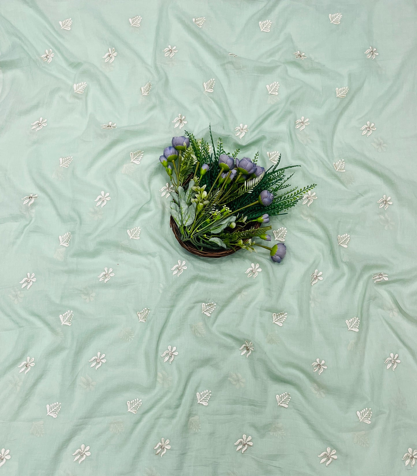 746B Mul Cotton Sage Green Color Suit Fabric / CKC Mul Cotton
