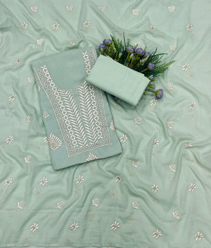 746B Mul Cotton Sage Green Color Suit Fabric / CKC Mul Cotton