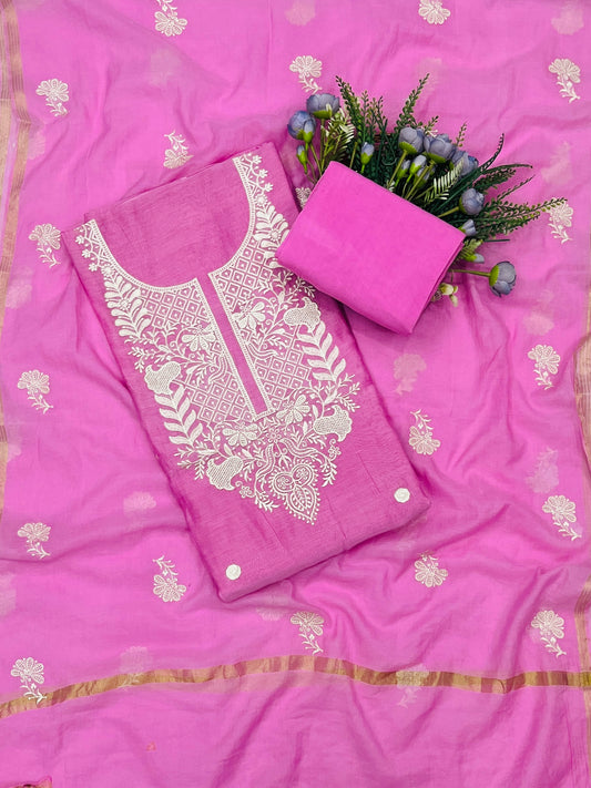 744B Mul Cotton Pink Color Suit Fabric / CKC Mul Cotton