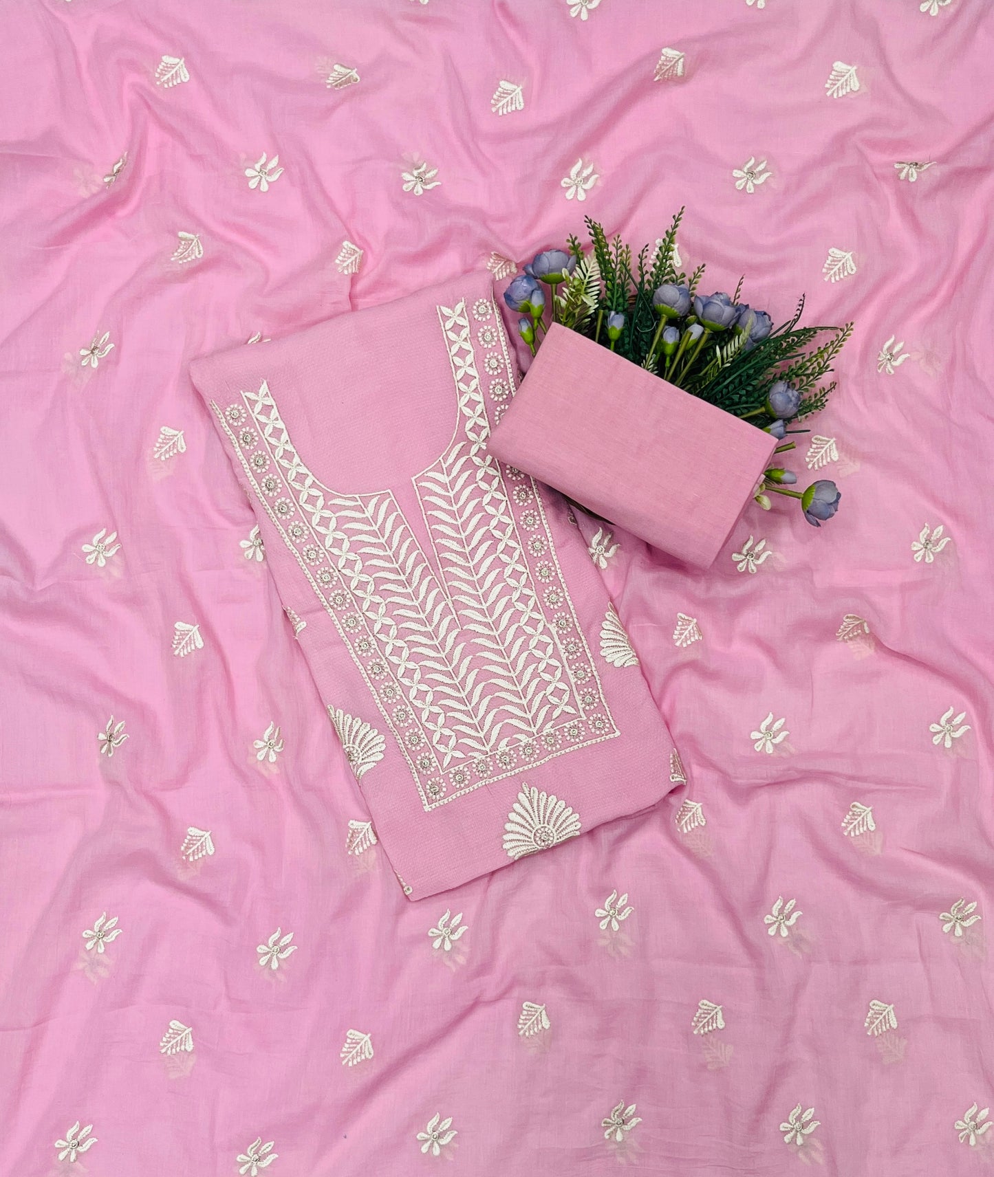 745B Mul Cotton Pink Color Suit Fabric / CKC Mul Cotton