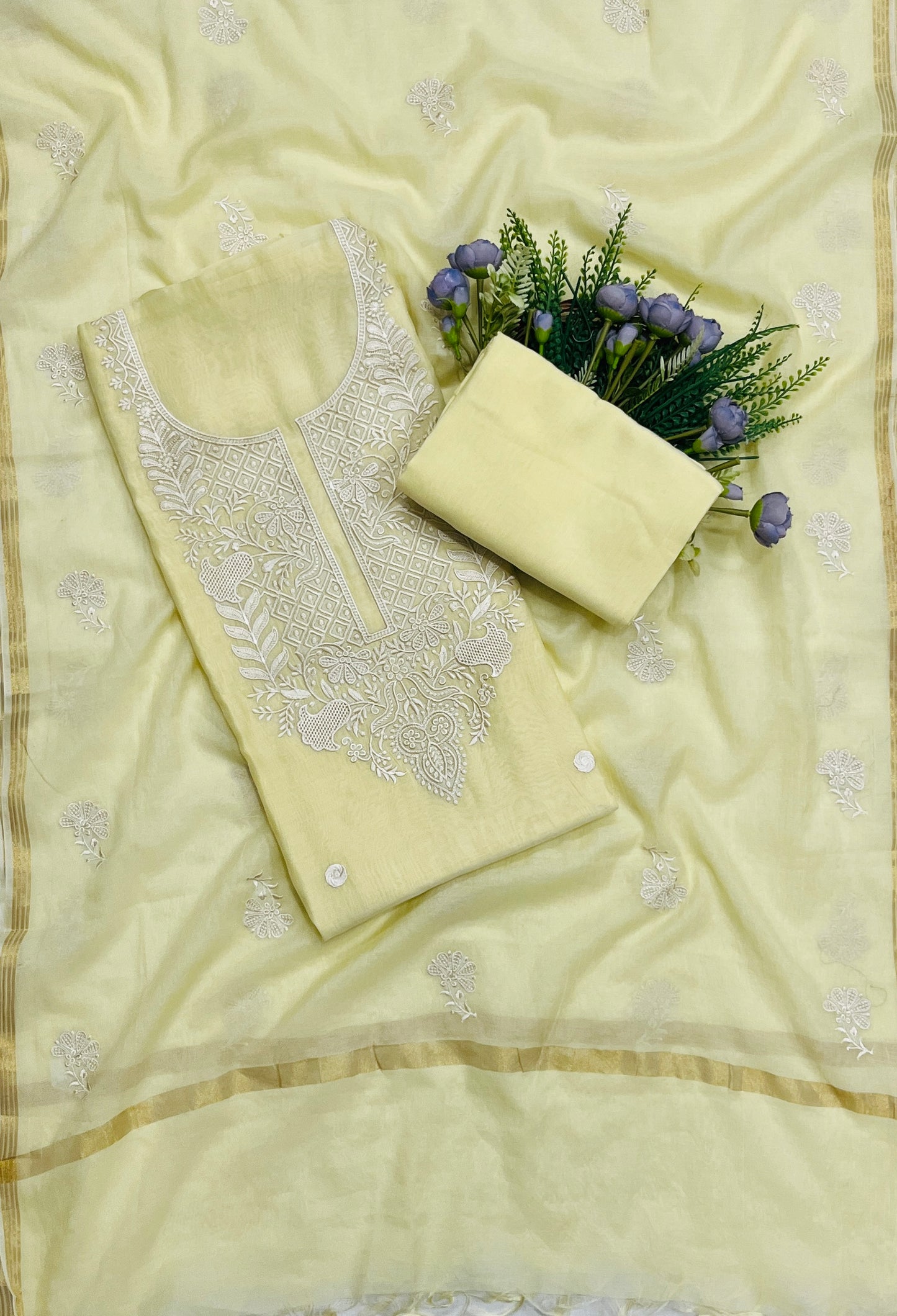 743B Mul Cotton Lemon Color Suit Fabric / CKC Mul Cotton