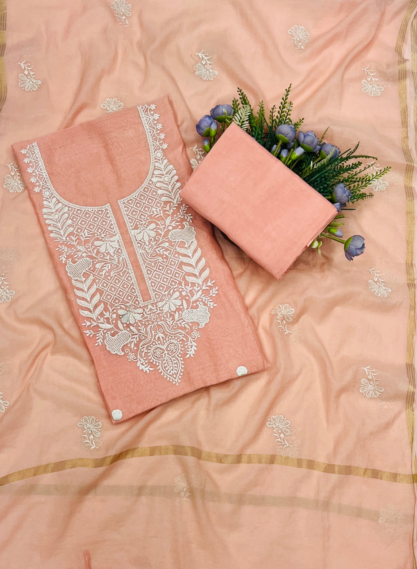 741B Mul Cotton Peach Color Suit Fabric / CKC Mul Cotton