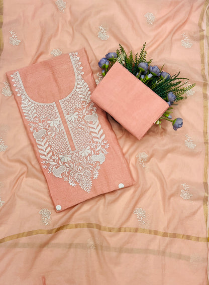 741B Mul Cotton Peach Color Suit Fabric / CKC Mul Cotton