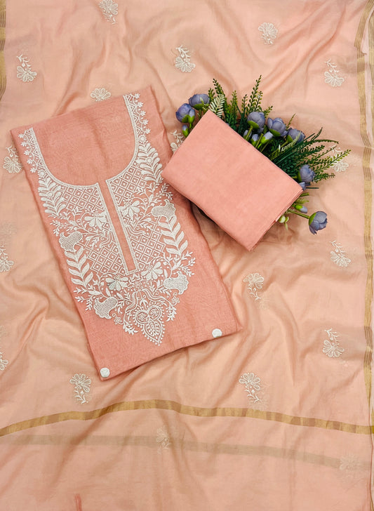 741B Mul Cotton Peach Color Suit Fabric / CKC Mul Cotton
