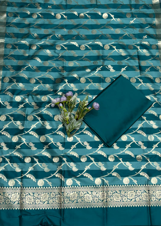 Banarasi Silk Blue With Peacock Blue Suit Fabric / CKC Banarasi Edit