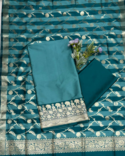 Banarasi Silk Blue With Peacock Blue Suit Fabric / CKC Banarasi Edit