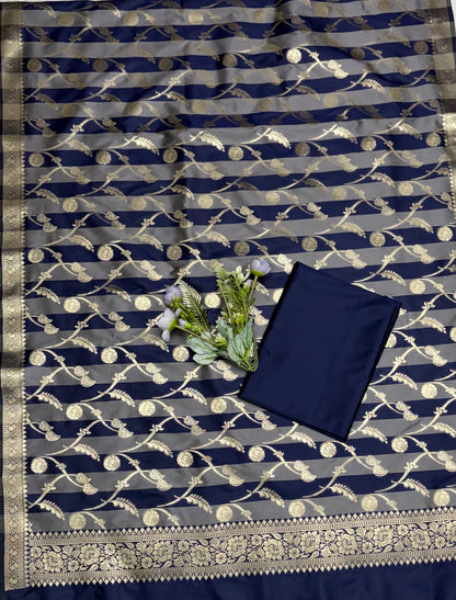 CKC 876 Banarasi Silk Grey With Navy Suit Fabric / CKC Banarasi Edit