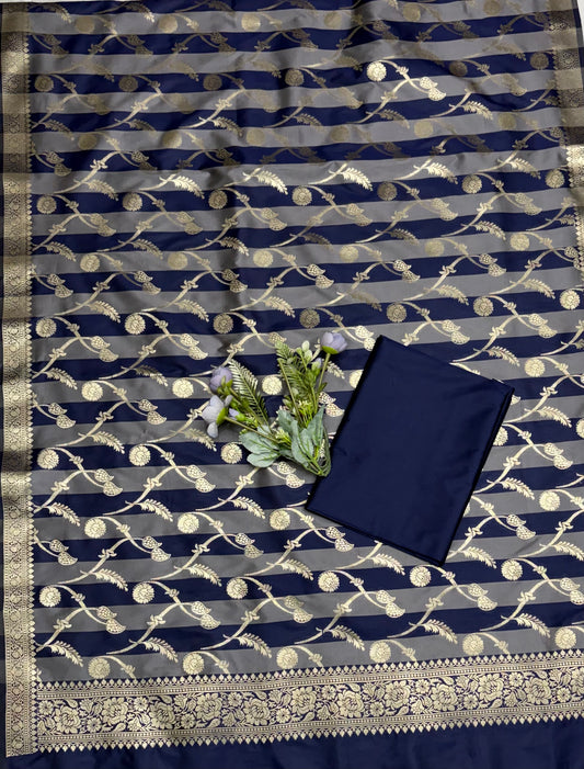 CKC 876 Banarasi Silk Grey With Navy Suit Fabric / CKC Banarasi Edit