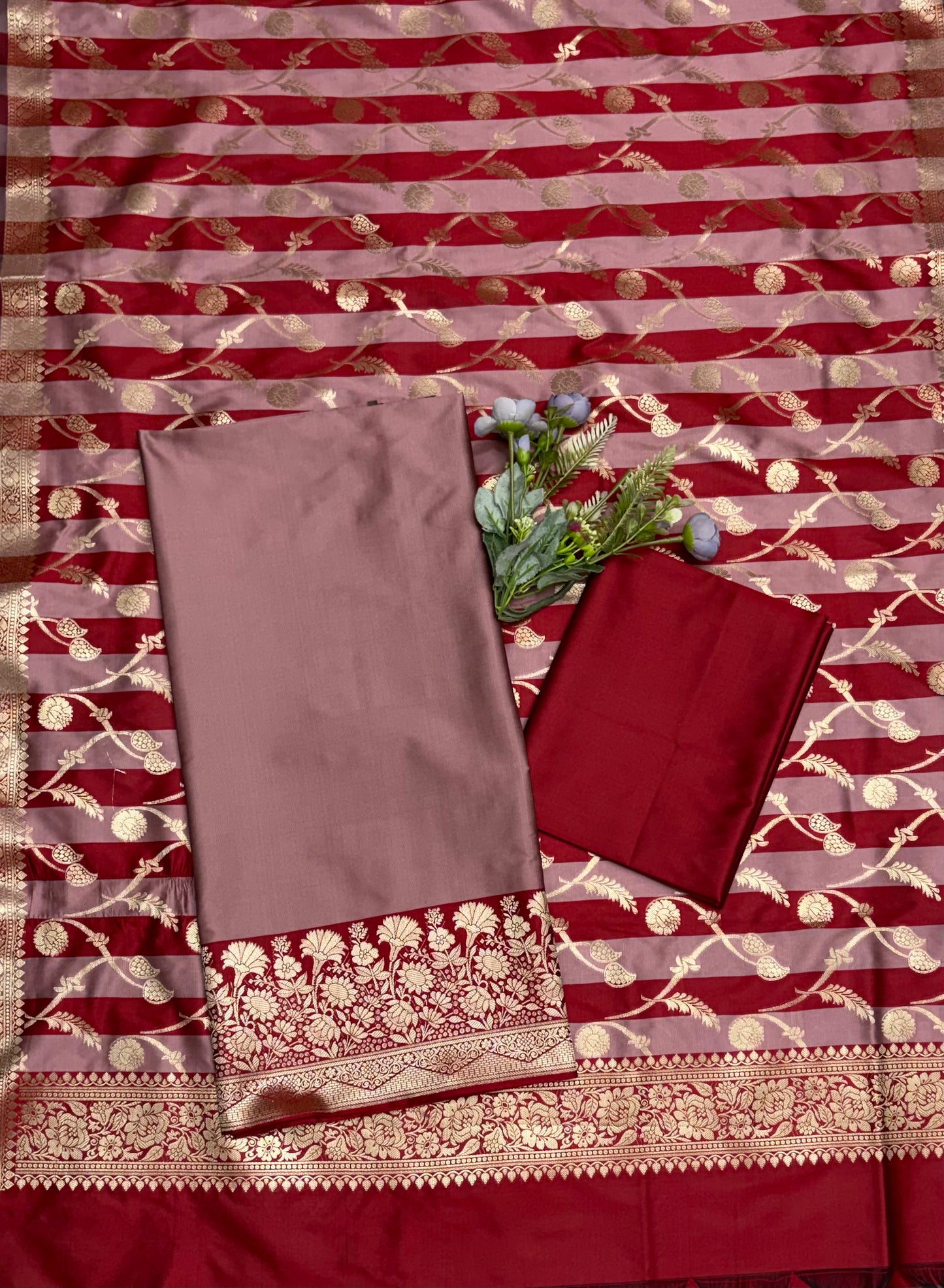CKC 873 Banarasi Silk Dusty Pink With Rust Red Suit Fabric / CKC Banarasi Edit