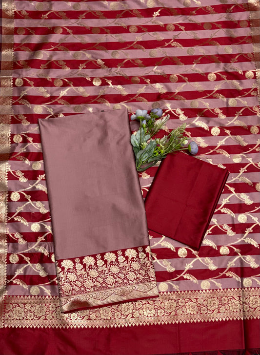 Banarasi Silk Dusty Pink With Rust Red Suit Fabric / CKC Banarasi Edit