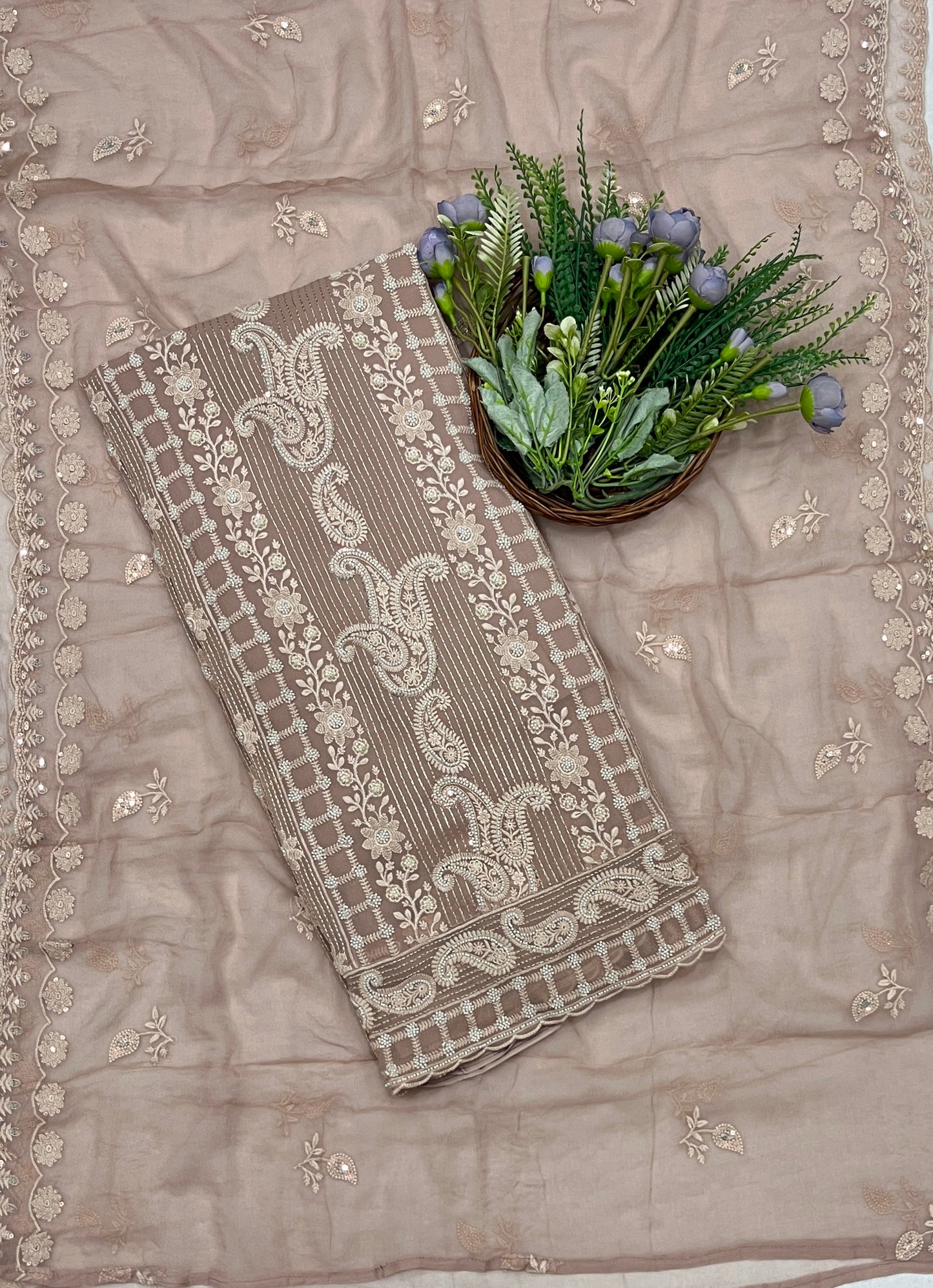 756B Lakhnavi Georgette Dusty Pink Suit Fabric/ CKC Lakhnavi Suits