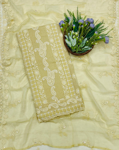 754B Lakhnavi Georgette Dusty Lemon Suit Fabric/ CKC Lakhnavi Suits