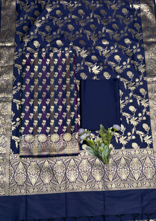 Banarasi Silk Navy Blue Suit Fabric / CKC Banarasi Edit