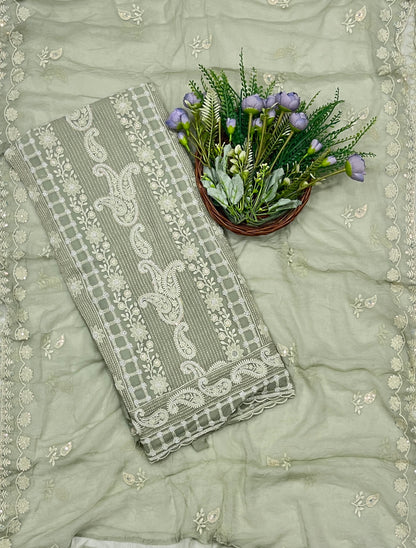 753B Lakhnavi Georgette Sage Green Suit Fabric/ CKC Lakhnavi Suits