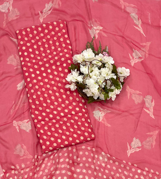 Georgette Polka Dot Carrot Red Suit Fabric / CKC Polka Story