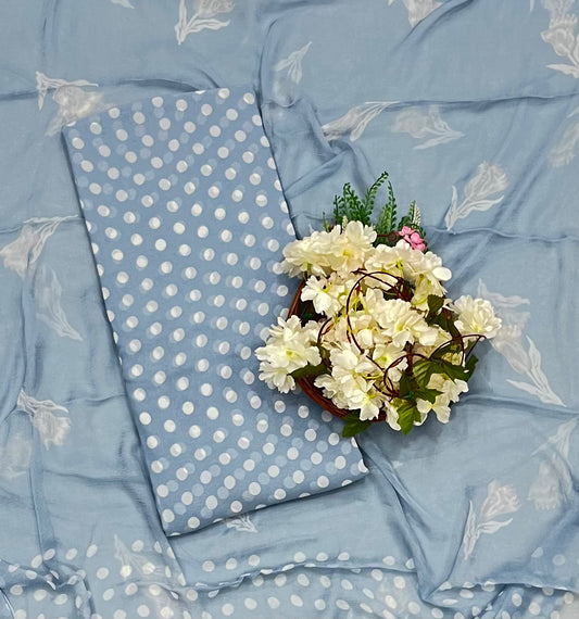 Georgette Polka Dot Ice Blue Suit Fabric / CKC Polka Story