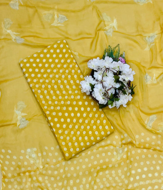 Georgette Polka Dot Mustard Suit Fabric / CKC Polka Story