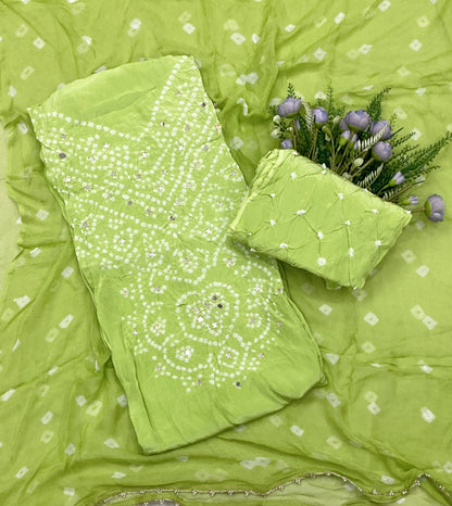 539C Jaipuri Crepe Light Parrot Green Suit Fabric / CKC Jaipuri Suits