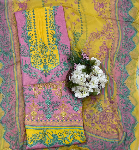 CKC 647 Muslin Pink With Yellow Suit Fabric / CKC Muslin Suits
