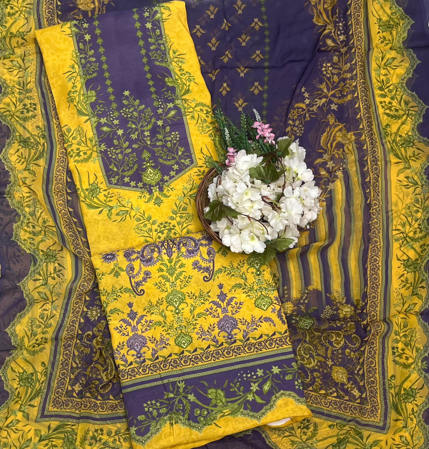 CKC 646 Muslin Yellow With Purple Suit Fabric / CKC Muslin Suits