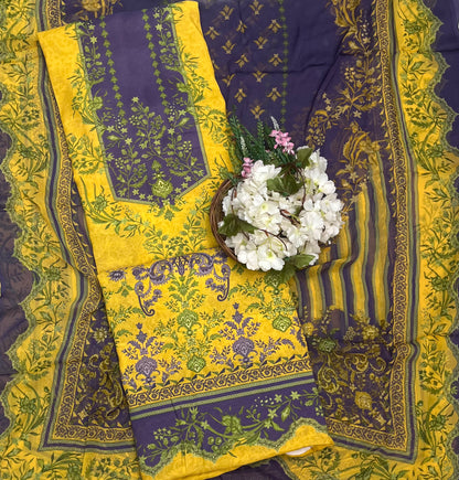 CKC 646 Muslin Yellow With Purple Suit Fabric / CKC Muslin Suits